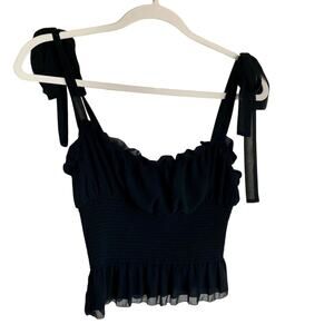 Wilfred Aritzia Square Neck Smock Bodice Ruffled Peplum Semi-Sheer Chiffon Tank